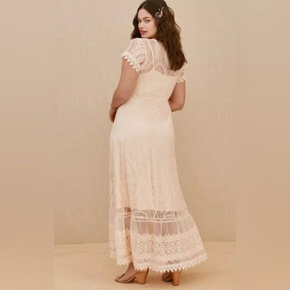 Torrid Sheer Lace Maxi Dress 3X-4X Pink Vintage Victorian Romantic Bridal Fairy - Picture 2 of 10
